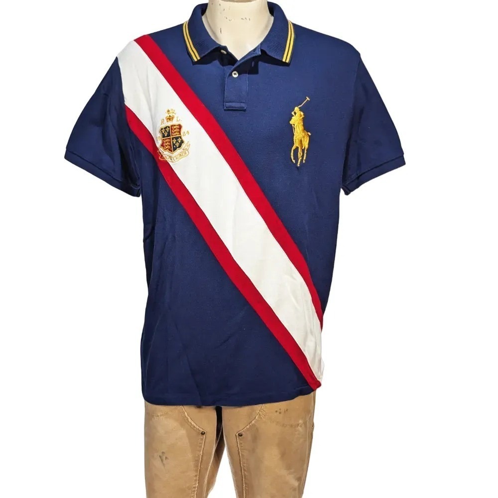 Polo Ralph Lauren Big Pony Crest Rugby Polo Shirt Custom Slim Fit Sz XXL EUC